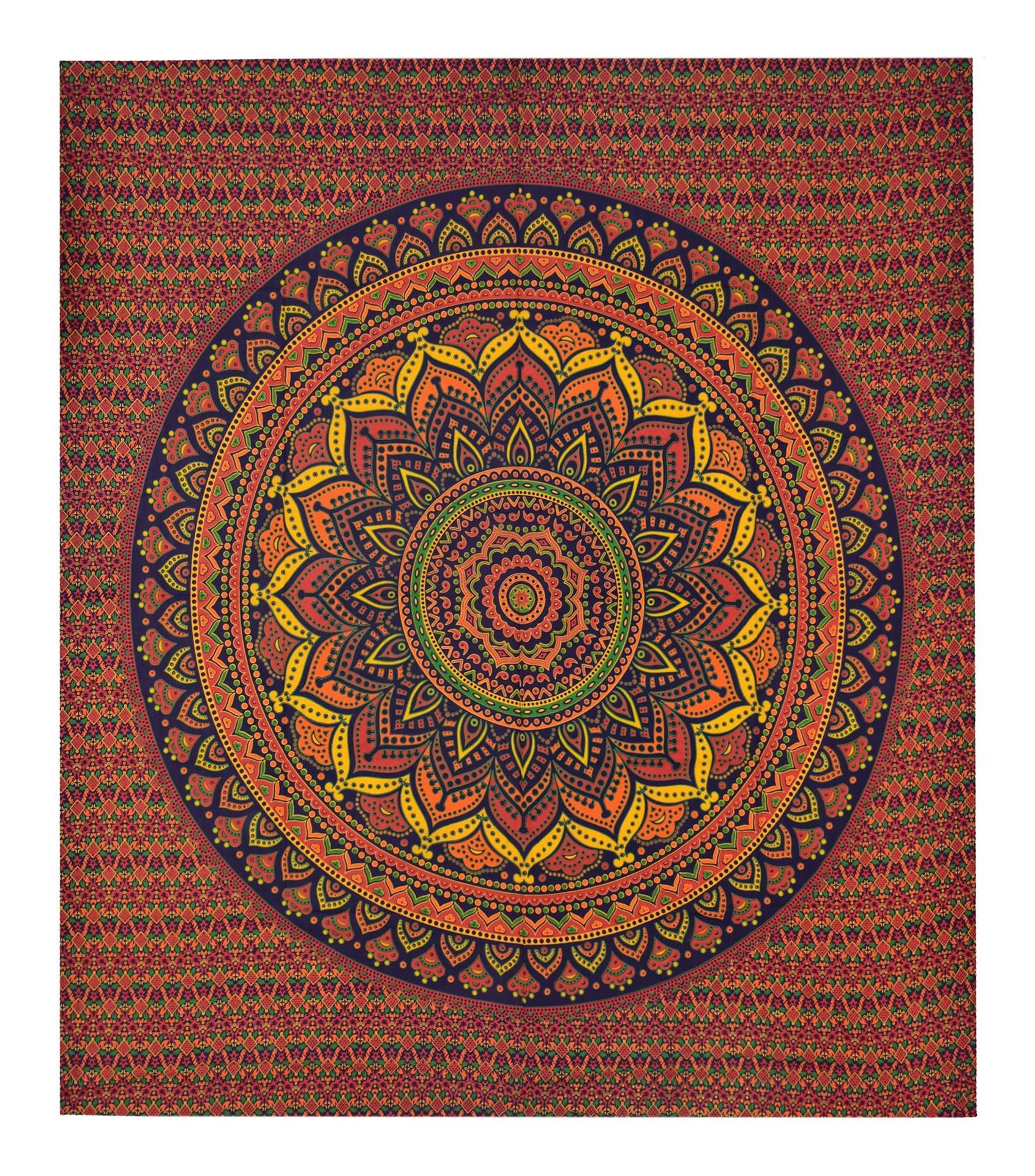Přehoz na postel, pestrobarevná mandala, modro-oranžový
