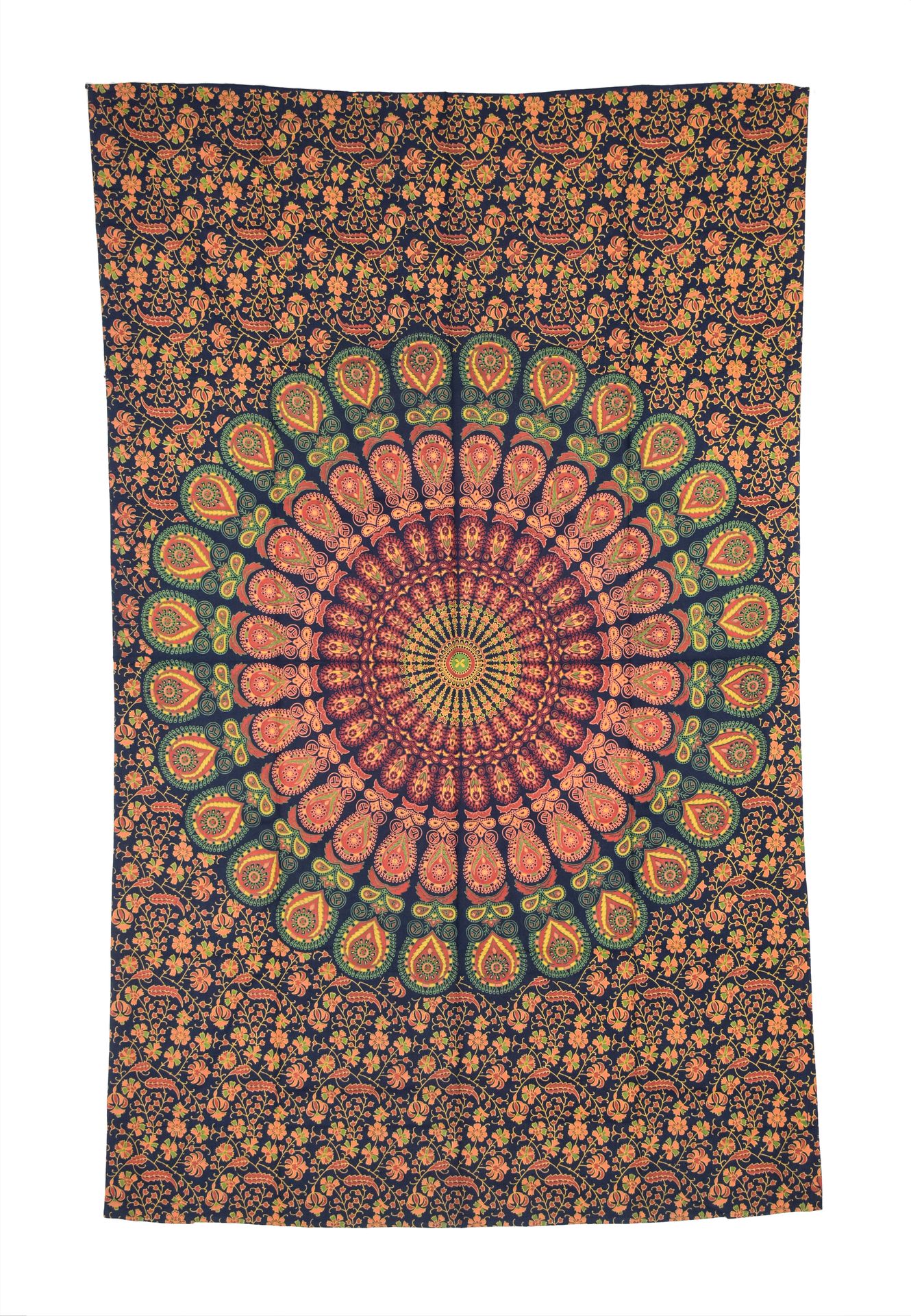 Přehoz na postel tmavě modrý "Barmery round Mandala" paví pera