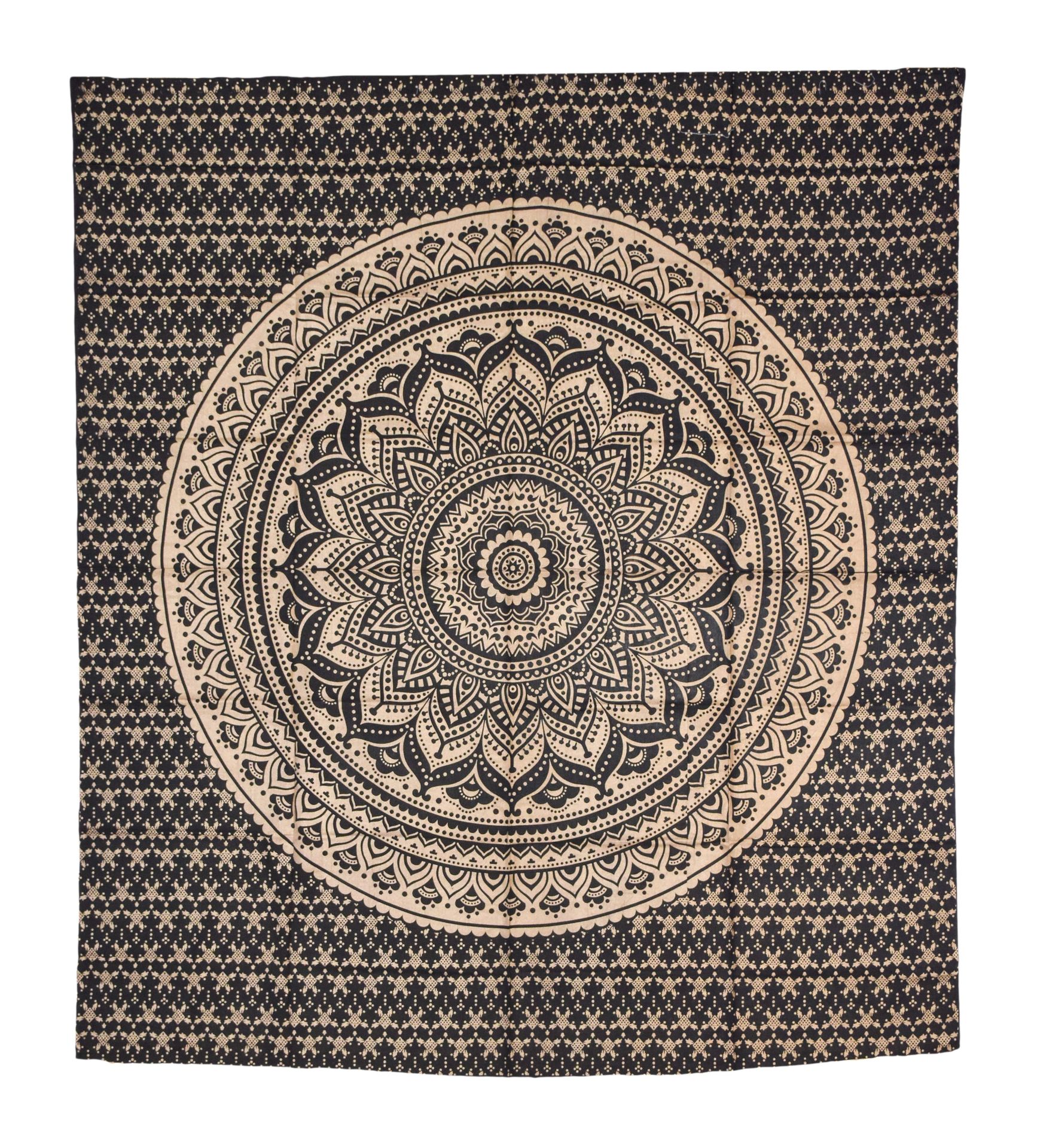 Přehoz s tiskem, Mandala, černo-zlatý