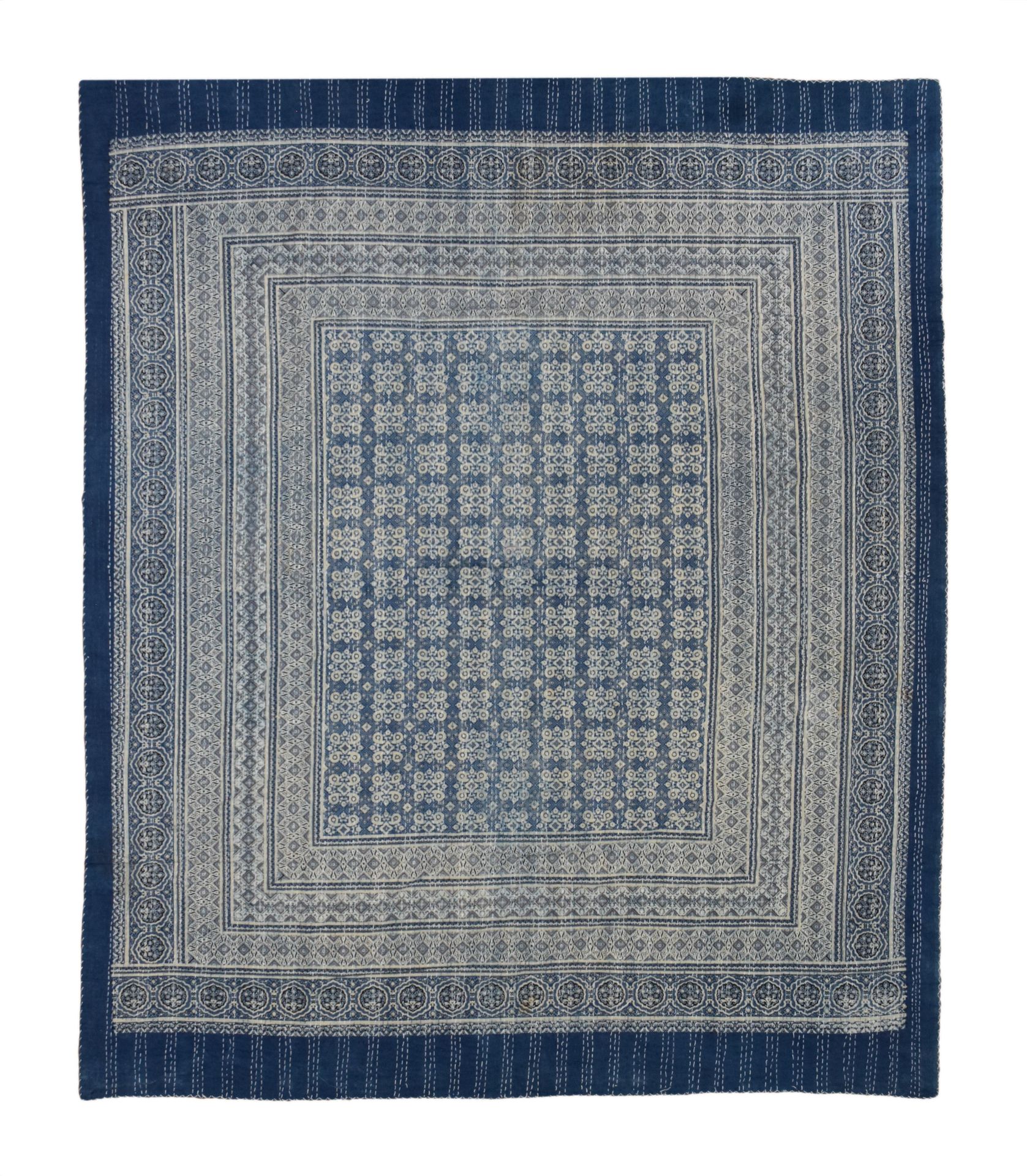Přehoz na postel modrý prošívaný blockprint, ruční práce