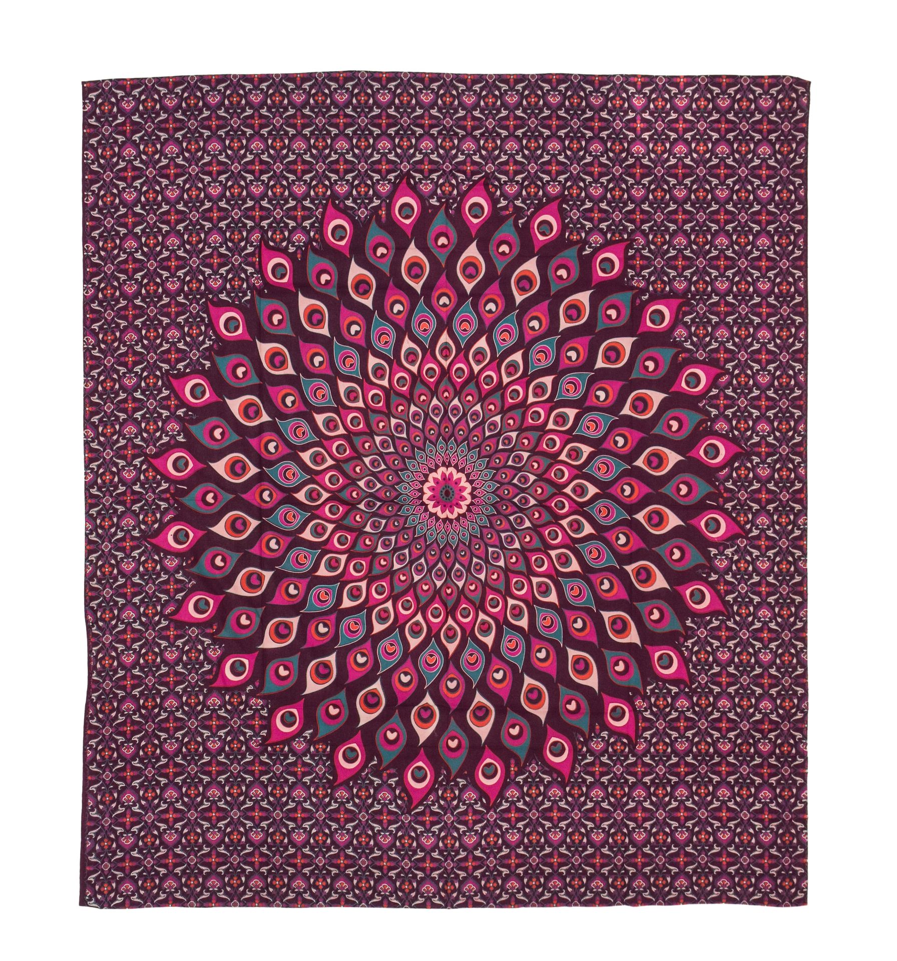 Přehoz na postel, pestrobarevná paví mandala