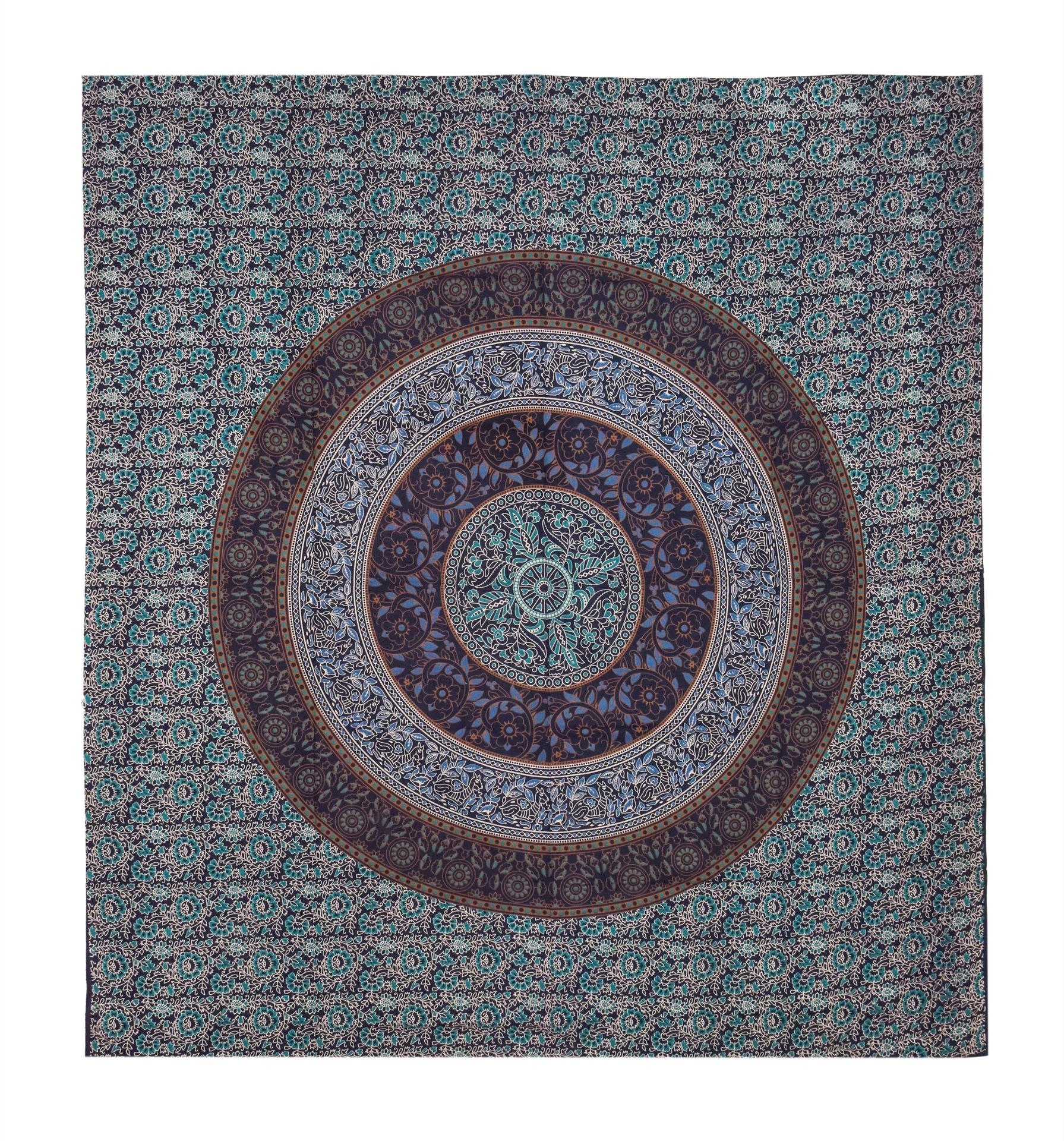 Přehoz na postel, pestrobarevná květinová mandala, 230 × 202 cm