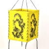 Čtyřboký lampion - stínidlo se zlatým potiskem draka, žluté, 18x25cm