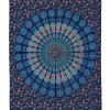 Přehoz na postel modro-zelený "Barmery round Mandala" paví pera, 130x210cm