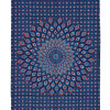 Přehoz na postel červeno-modrý s Mandalou z pavích per 200x130cm