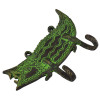 Věšák krokodýl, "Tribal art", mosaz, dva háčky, zelená patina, 18cm