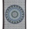 Přehoz na postel s tiskem, modro-černý, sloni a jeleni, mandala, 130x210cm