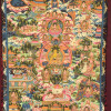 Thangka, život Buddhy, černý brokát, 85x126cm