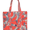 Velká taška na zip, červená s potiskem, 44x36x14cm + ucha 30cm