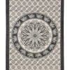 Přehoz na postel s potiskem mandala listy, béžový a černý tisk, 140x202cm