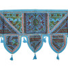 Závěs nad dveře, řetězová výšivka, sklíčka, bambulky, 103x36cm
