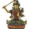Maňdžušrí, mosazná socha zdobená polodrahokamy, 31cm