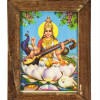 Saraswati, obrázek v rámečku z teakového dřeva, 15x1x20cm