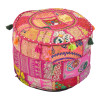Taburet z Rajasthanu s bohatou Ari výšivkou, průměr 49cm výška 36cm patchwork