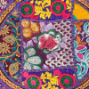Taburet z Rajasthanu s bohatou Ari výšivkou, průměr 49cm výška 36cm patchwork