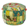 Taburet z Rajasthanu s bohatou Ari výšivkou, průměr 49cm výška 36cm patchwork