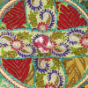 Taburet z Rajasthanu s bohatou Ari výšivkou, průměr 49cm výška 36cm patchwork
