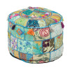 Taburet z Rajasthanu s bohatou Ari výšivkou, průměr 49cm výška 36cm patchwork