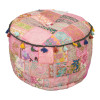 Taburet z Rajasthanu s bohatou Ari výšivkou, průměr 56cm výška 36cm patchwork