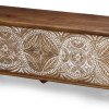 Truhla z mangového dřeva zdobená ručními řezbami, 117x44x45cm