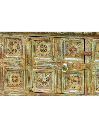 Komoda z antik teakového dřeva, zelená patina, 98x38x60cm