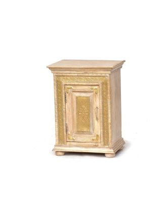 Komodka/noční stolek z antik teakového dřeva, mosazné kování, 50x40x68cm