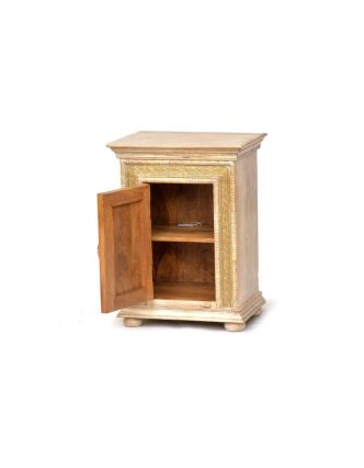 Komodka/noční stolek z antik teakového dřeva, mosazné kování, 50x40x68cm