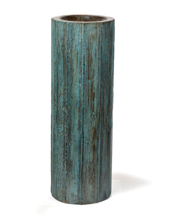 Svícen, antik sloup, teak, modrý, 19x19x55cm