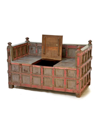 Masivní dřevěné sedátko s úložným prostorem, železné kování, 124x69x78cm