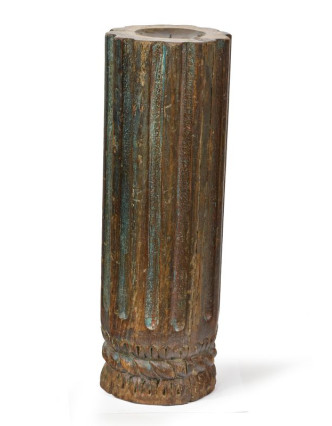 Svícen, antik sloup, teak, modrý, 18x18x53cm