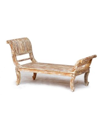 Sofa z antik teakového dřeva, bílá patina, 134x53x70cm