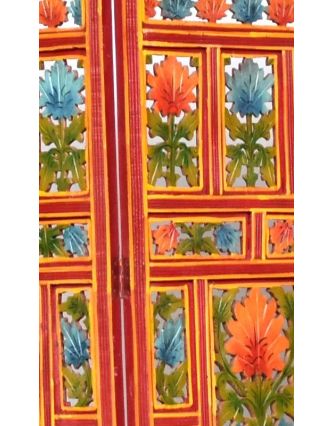 Paravan, dřevo, barevný, vyřezávaný, 5 panelů,  mango, 200x2,5x182cm