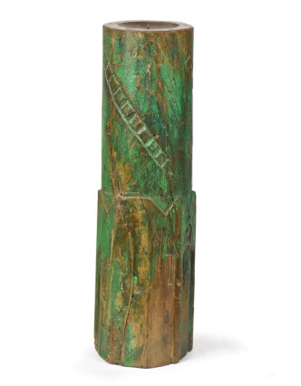 Svícen, antik sloup, teak, zelený, 15x15x55cm