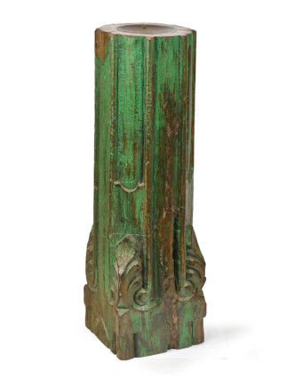 Svícen, antik sloup, teak, zelený, 16x16x55cm