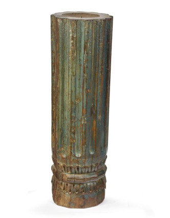 Svícen, antik sloup, teak, modrý, 18x18x54cm