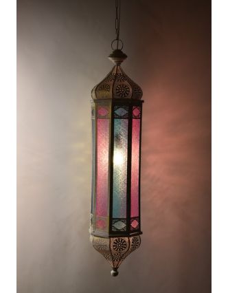 Arabská lampa, multibarevná, bílá patina, sklo, ruční práce, cca 21x97cm