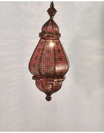 Mosazná lampa v orientálním stylu, měděná uvnitř červená barva, 22x46cm