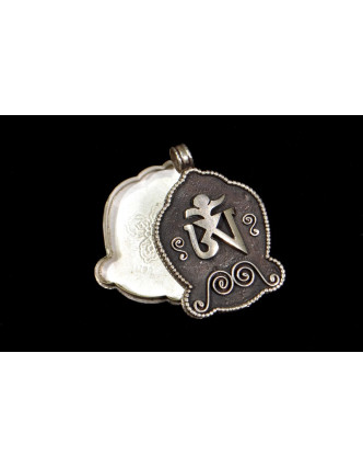 Stříbrný ovevírací přívěsek - medailonek, tibetský Óm, AG 925/1000