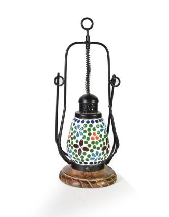 Mozaiková petrolejová lampa, multibarevná, sklo, ruční práce, 12x32cm