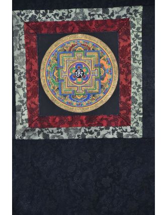 Tanka, Mandala, uprostřed Om, černý brokát, 49x65cm