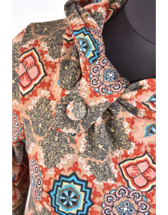 Khaki tričko s límcem a dlouhým rukávem, mandala design