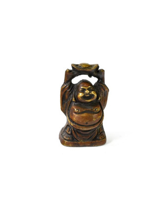 Kovová soška, smějící se Buddha, antik patina, 5x5cm