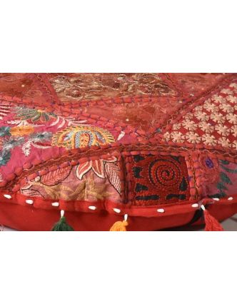Meditační polštář, ručně vyšívaný, patchwork, kulatý, 60x12cm