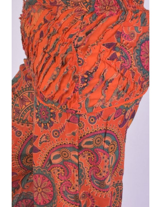 Oranžové zvonové kalhoty s potiskem, "Patchwork design", elastický pas