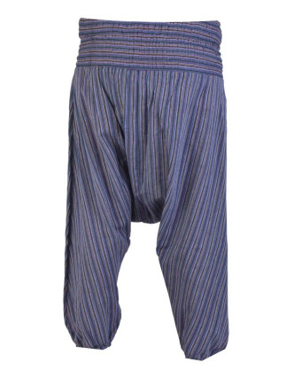 Pruhované turecké kalhoty, modro-šedé, žabičkování