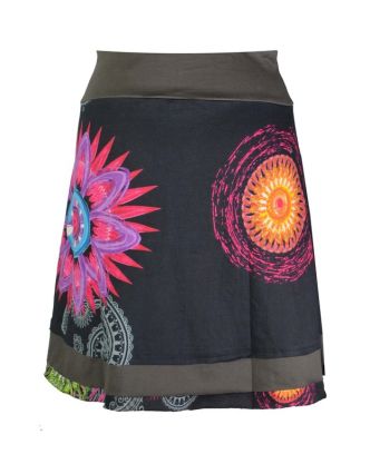 Krátká černá sukně "Rosy" s barevnými mandalami