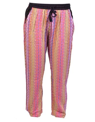 Pohodlné dlouhé kalhoty s potiskem "Lexy", multibarevné, elast.pas, kapsy