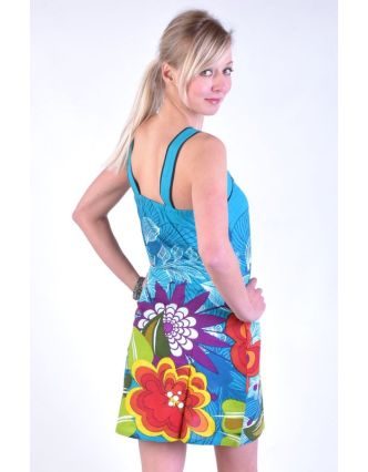 Tyrkysové šaty bez rukávu "Lisa" s barevným potiskem květin