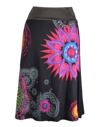 Černá sukně ke kolenům  "Noely" s barevnými mandalami