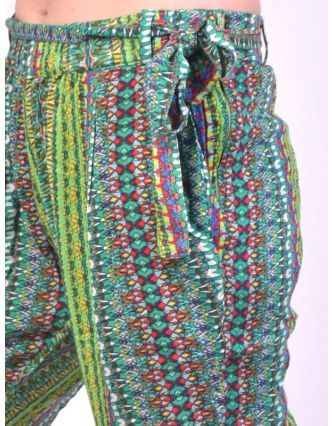 Pohodlné dlouhé kalhoty s potiskem "Ally", zelené, zavazovací pásek
